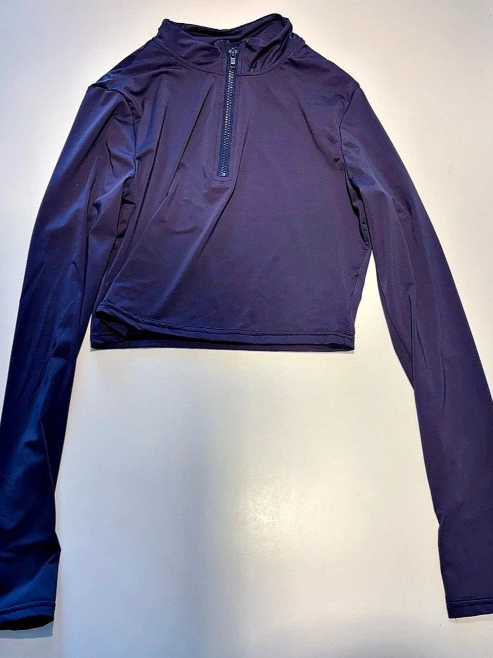 SHEIN Mock Neck Half Zip Crop Tee navy blue Medium